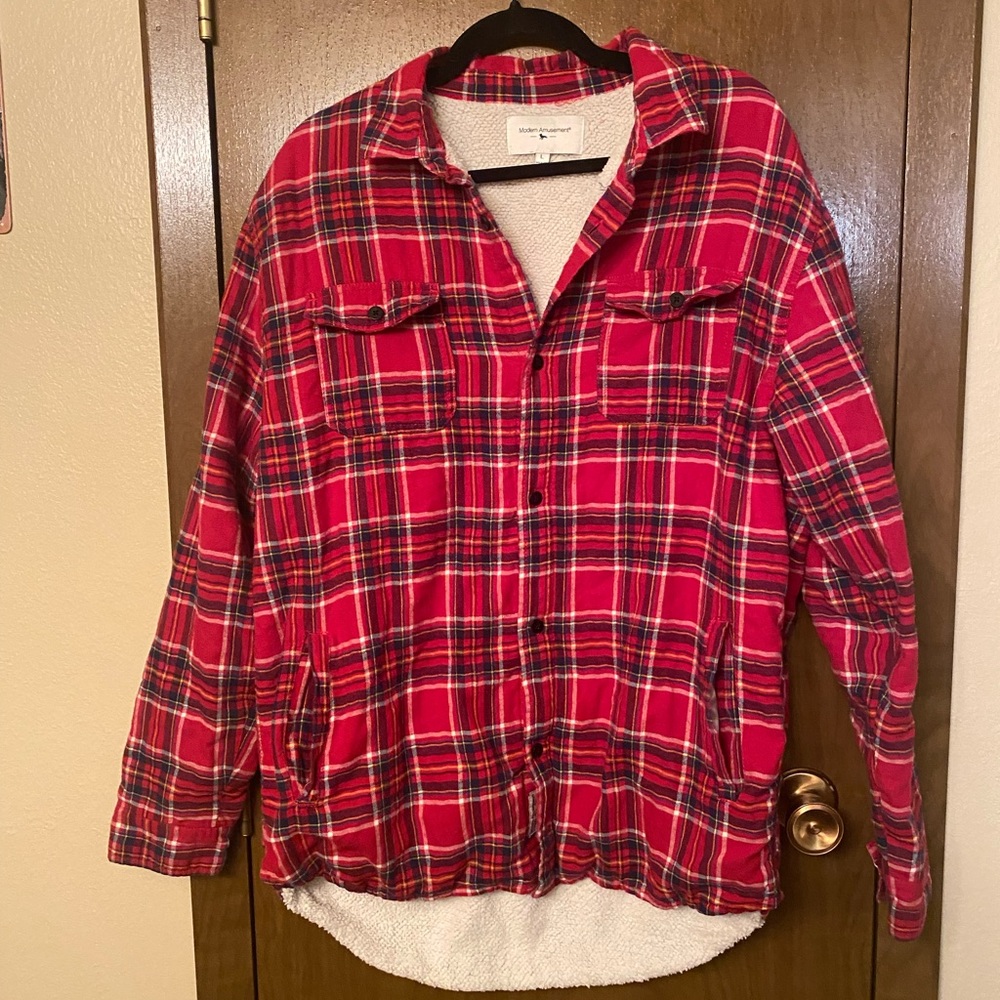 Sherpa lined flannel Shacket large